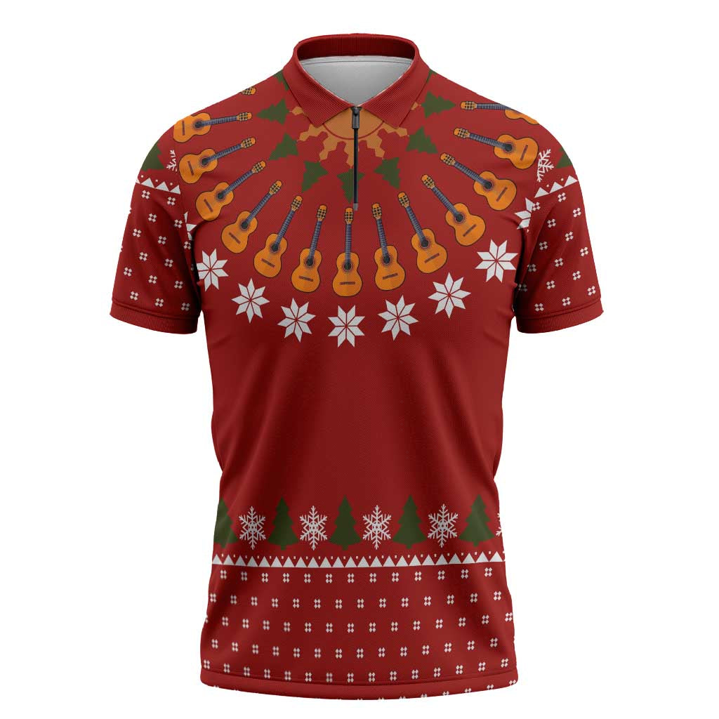 Guitar Lover Christmas Zipper Polo Shirt Xmas Holiday Patterns - Wonder Print Shop
