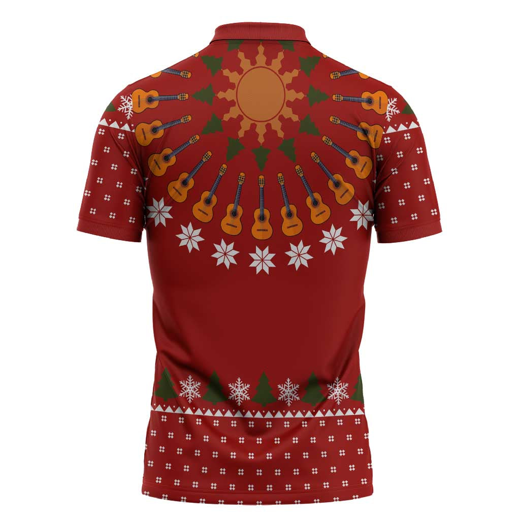 Guitar Lover Christmas Zipper Polo Shirt Xmas Holiday Patterns - Wonder Print Shop