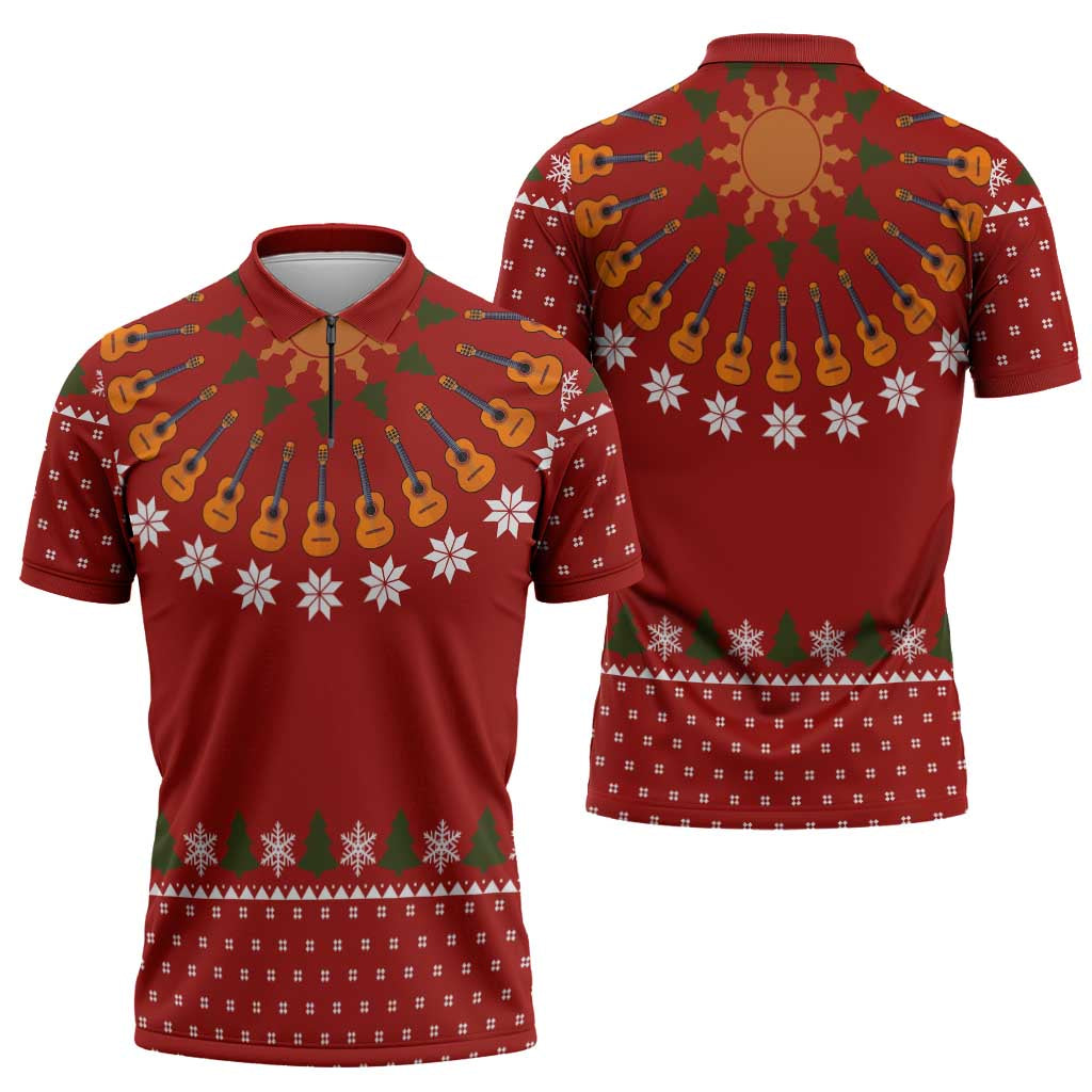 Guitar Lover Christmas Zipper Polo Shirt Xmas Holiday Patterns - Wonder Print Shop