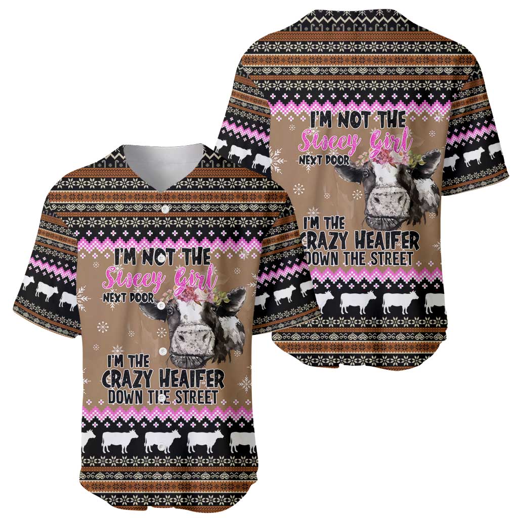 The Crazy Heifer Christmas Baseball Jersey Xmas Holiday Patterns - Wonder Print Shop