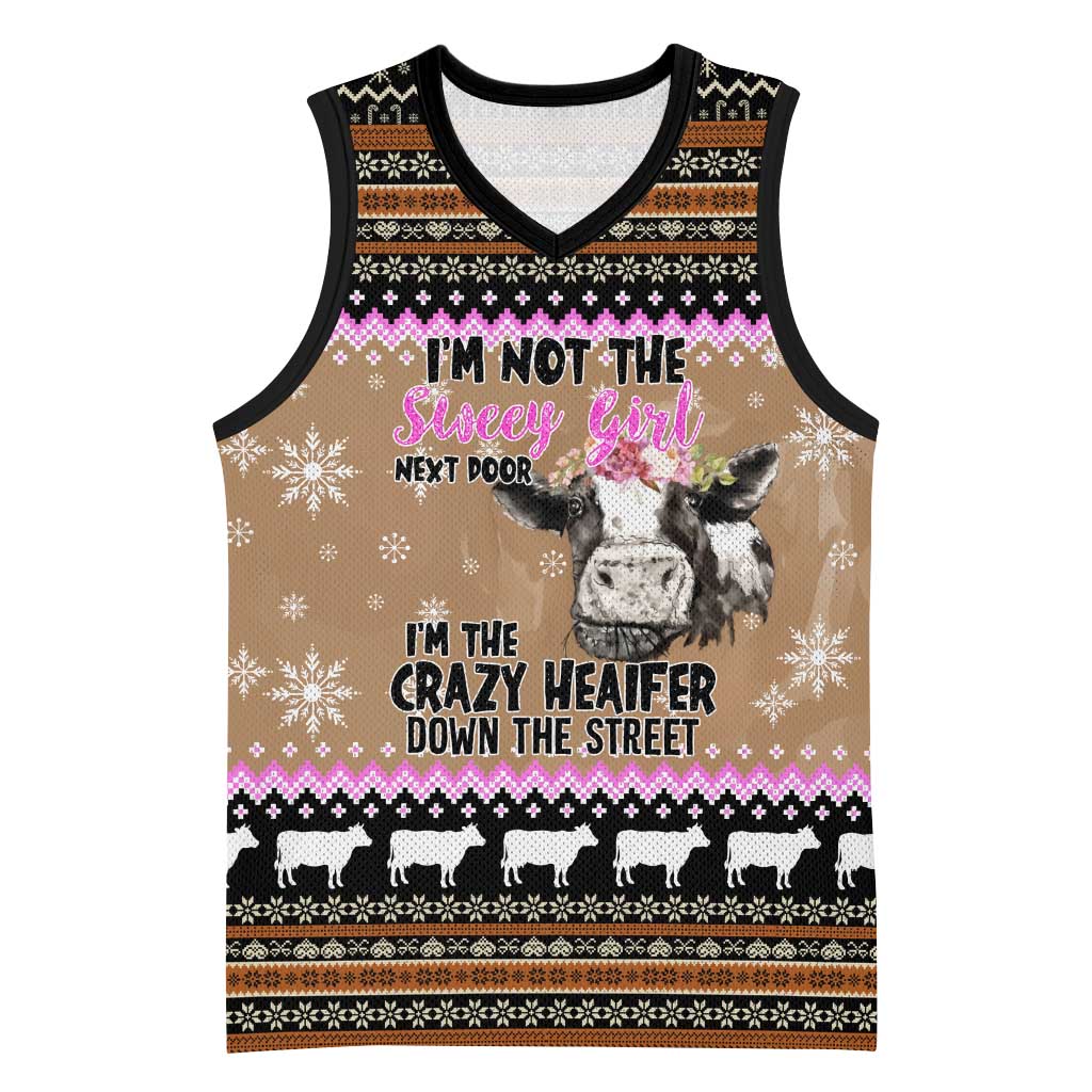 The Crazy Heifer Christmas Basketball Jersey Xmas Holiday Patterns - Wonder Print Shop