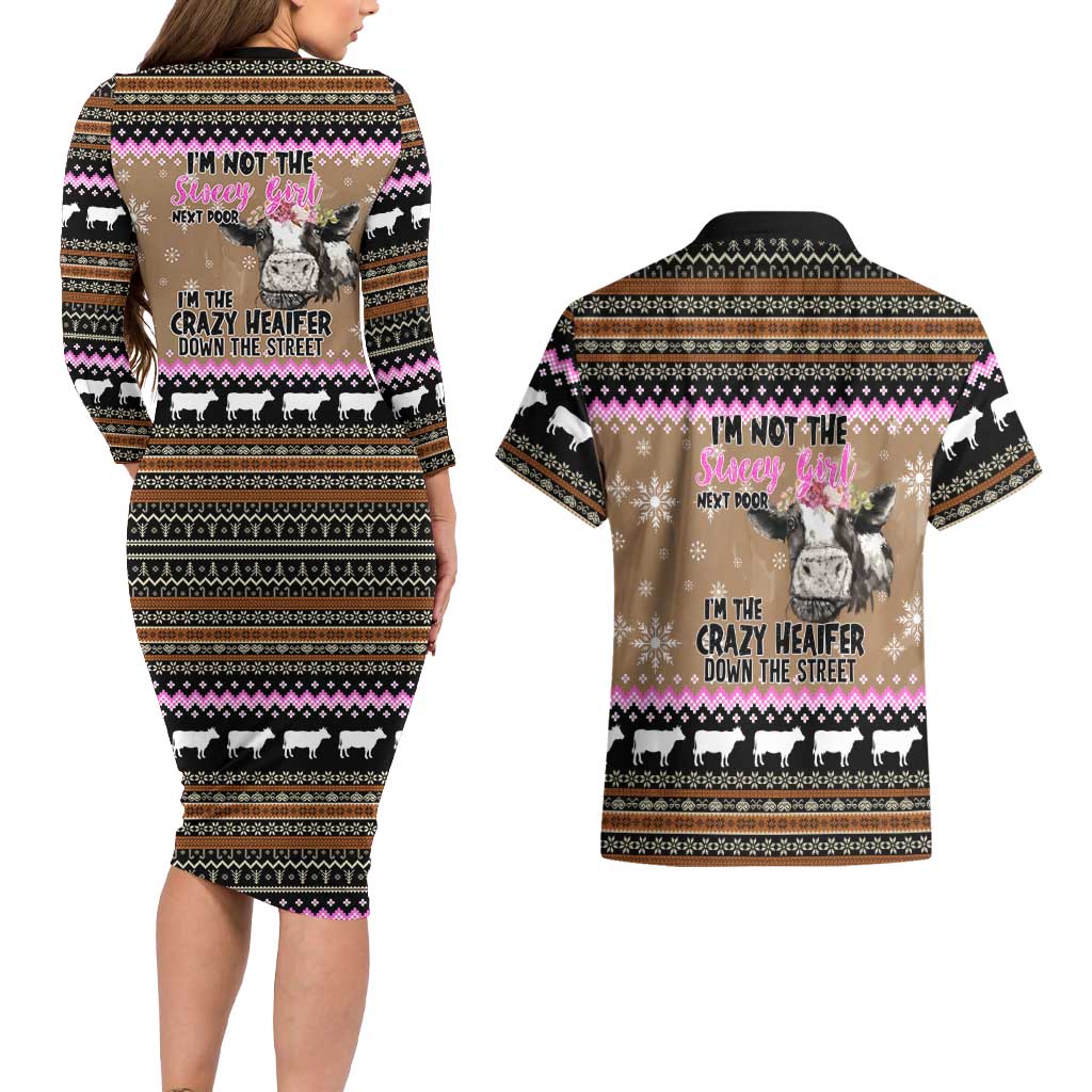 The Crazy Heifer Christmas Couples Matching Long Sleeve Bodycon Dress and Hawaiian Shirt Xmas Holiday Patterns - Wonder Print Shop