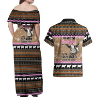 The Crazy Heifer Christmas Couples Matching Off Shoulder Maxi Dress and Hawaiian Shirt Xmas Holiday Patterns - Wonder Print Shop
