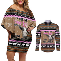 The Crazy Heifer Christmas Couples Matching Off Shoulder Short Dress and Long Sleeve Button Shirt Xmas Holiday Patterns - Wonder Print Shop
