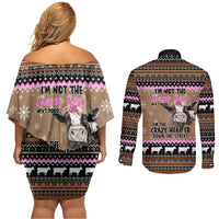The Crazy Heifer Christmas Couples Matching Off Shoulder Short Dress and Long Sleeve Button Shirt Xmas Holiday Patterns - Wonder Print Shop