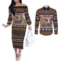 The Crazy Heifer Christmas Couples Matching Off The Shoulder Long Sleeve Dress and Long Sleeve Button Shirt Xmas Holiday Patterns - Wonder Print Shop
