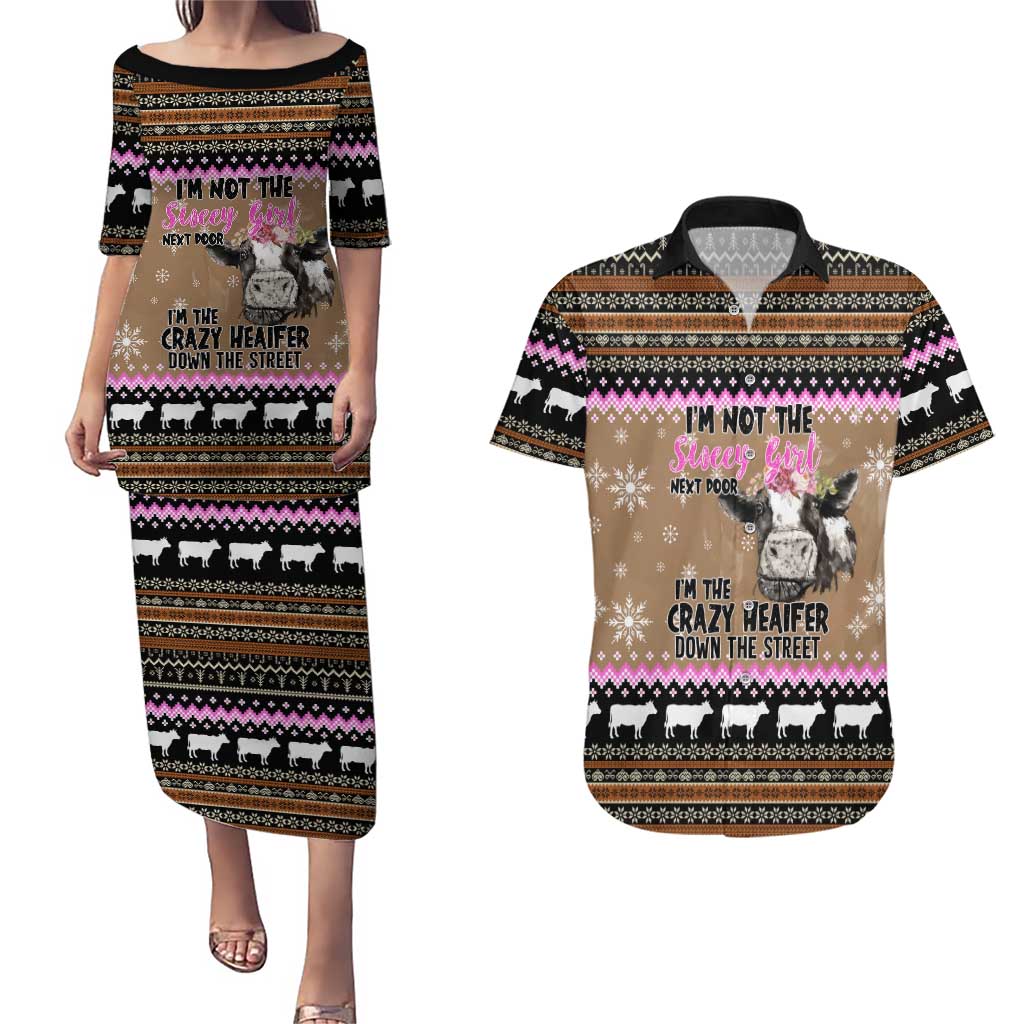 The Crazy Heifer Christmas Couples Matching Puletasi and Hawaiian Shirt Xmas Holiday Patterns - Wonder Print Shop