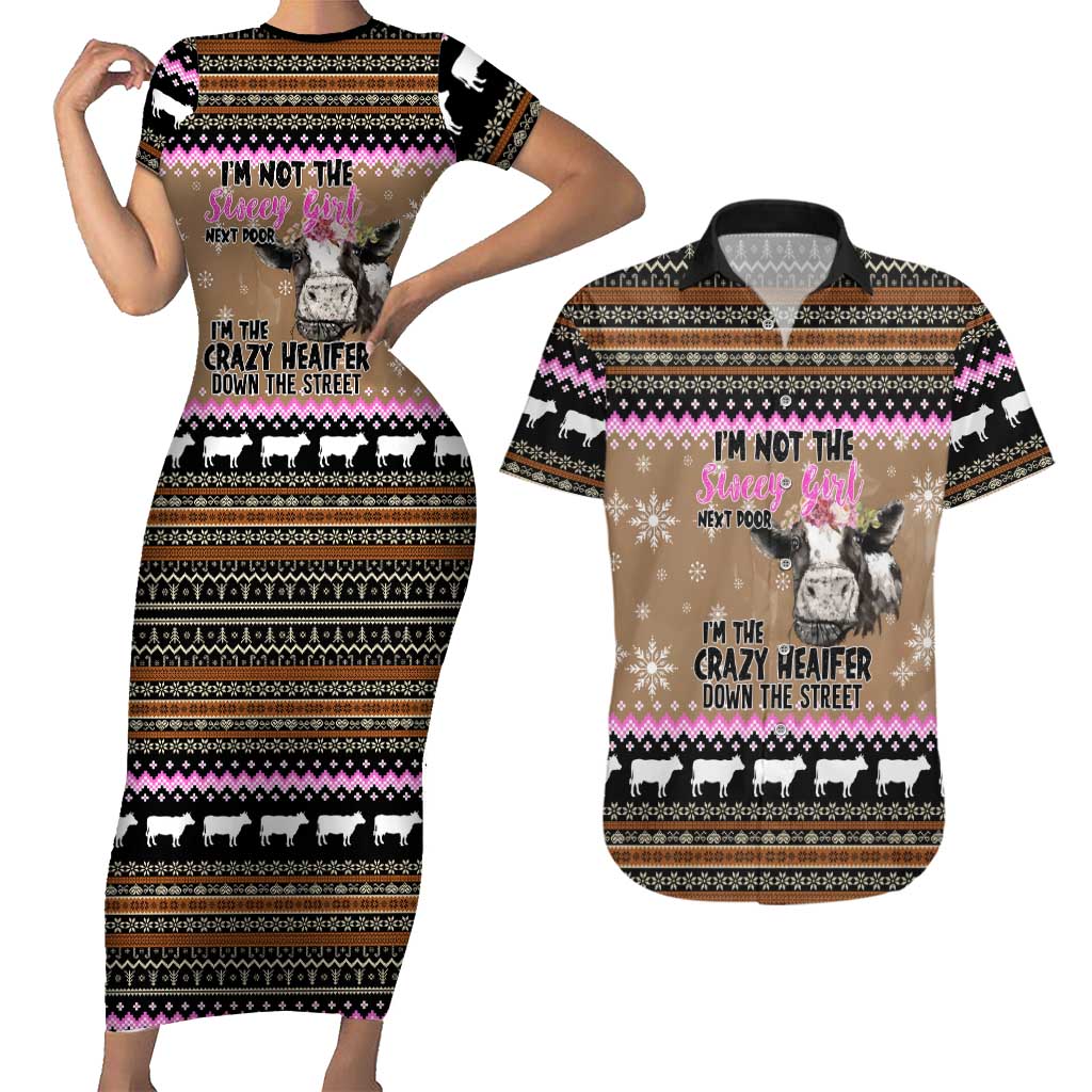 The Crazy Heifer Christmas Couples Matching Short Sleeve Bodycon Dress and Hawaiian Shirt Xmas Holiday Patterns - Wonder Print Shop