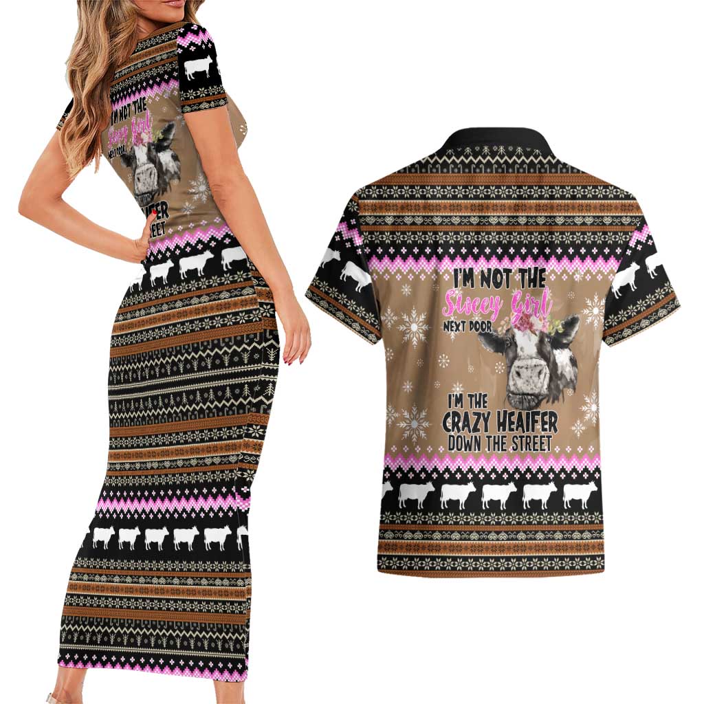 The Crazy Heifer Christmas Couples Matching Short Sleeve Bodycon Dress and Hawaiian Shirt Xmas Holiday Patterns - Wonder Print Shop