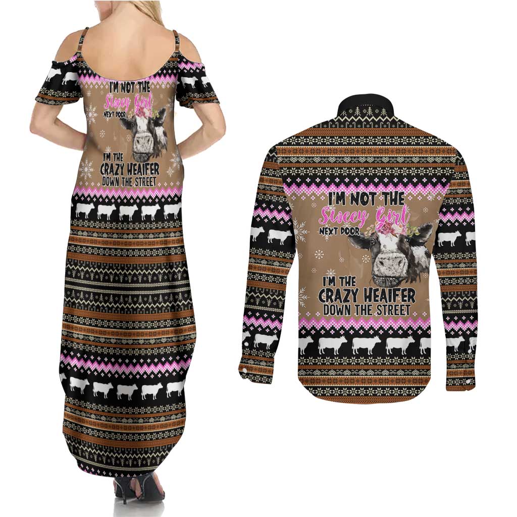 The Crazy Heifer Christmas Couples Matching Summer Maxi Dress and Long Sleeve Button Shirt Xmas Holiday Patterns - Wonder Print Shop