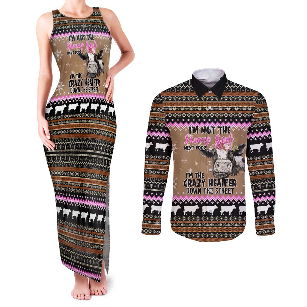 The Crazy Heifer Christmas Couples Matching Tank Maxi Dress and Long Sleeve Button Shirt Xmas Holiday Patterns - Wonder Print Shop