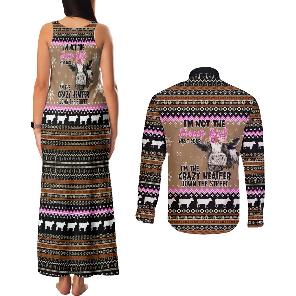 The Crazy Heifer Christmas Couples Matching Tank Maxi Dress and Long Sleeve Button Shirt Xmas Holiday Patterns - Wonder Print Shop