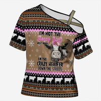 The Crazy Heifer Christmas Cross Shoulder Shirt Xmas Holiday Patterns - Wonder Print Shop