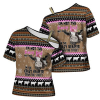 The Crazy Heifer Christmas Cross Shoulder Shirt Xmas Holiday Patterns - Wonder Print Shop