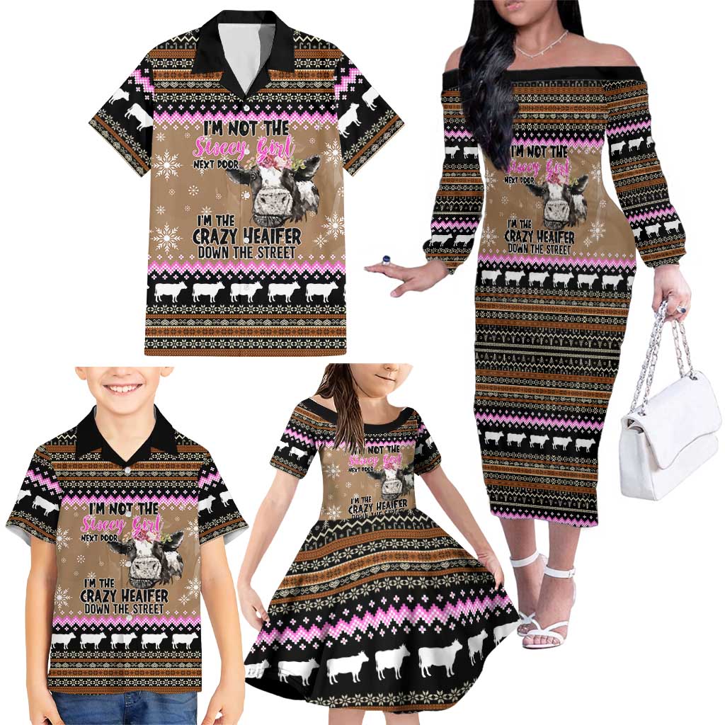 The Crazy Heifer Christmas Family Matching Off The Shoulder Long Sleeve Dress and Hawaiian Shirt Xmas Holiday Patterns - Wonder Print Shop