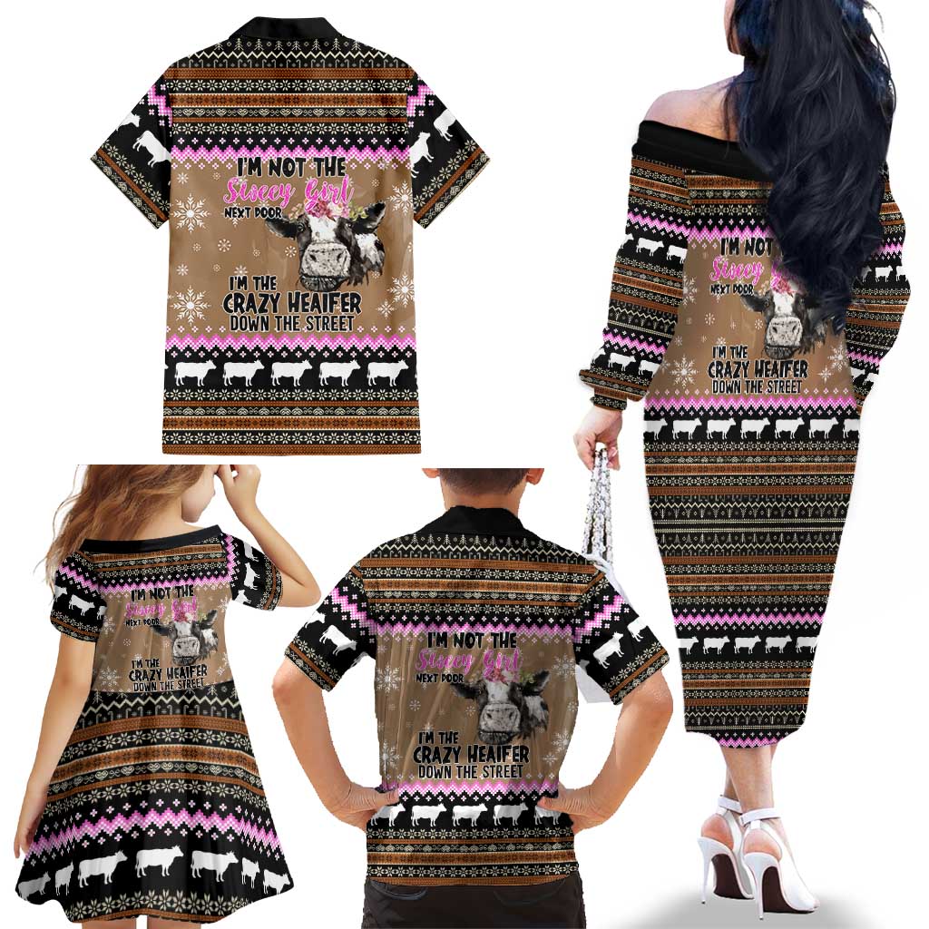 The Crazy Heifer Christmas Family Matching Off The Shoulder Long Sleeve Dress and Hawaiian Shirt Xmas Holiday Patterns - Wonder Print Shop