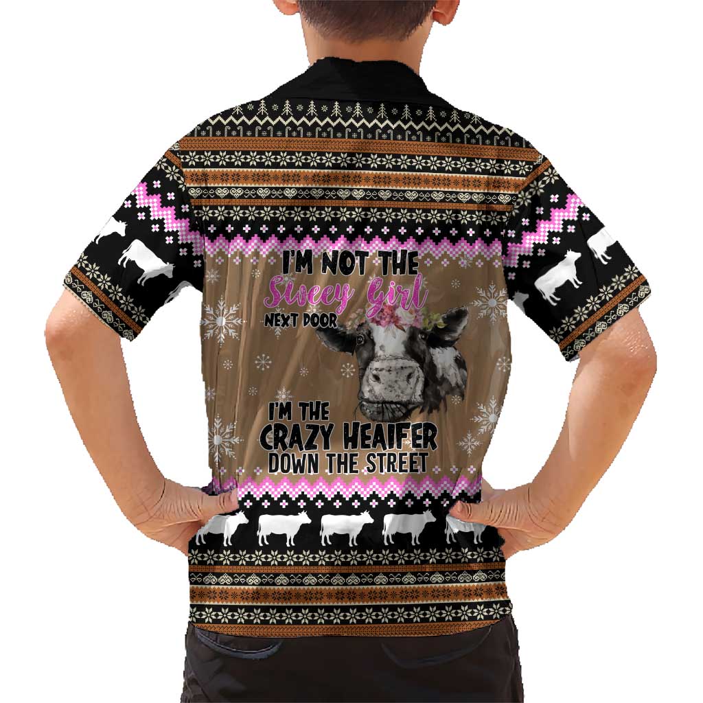 The Crazy Heifer Christmas Family Matching Off Shoulder Short Dress and Hawaiian Shirt Xmas Holiday Patterns - Wonder Print Shop