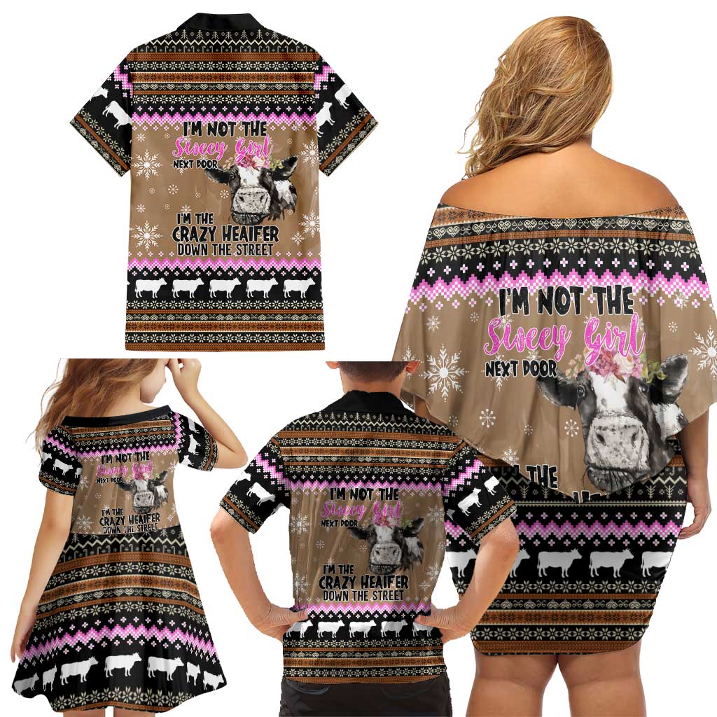 The Crazy Heifer Christmas Family Matching Off Shoulder Short Dress and Hawaiian Shirt Xmas Holiday Patterns - Wonder Print Shop