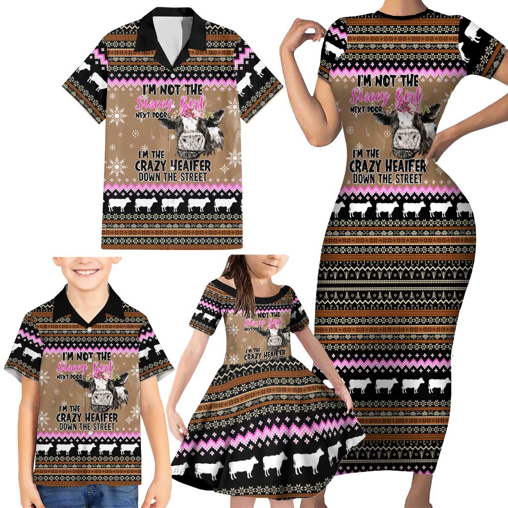 The Crazy Heifer Christmas Family Matching Short Sleeve Bodycon Dress and Hawaiian Shirt Xmas Holiday Patterns - Wonder Print Shop