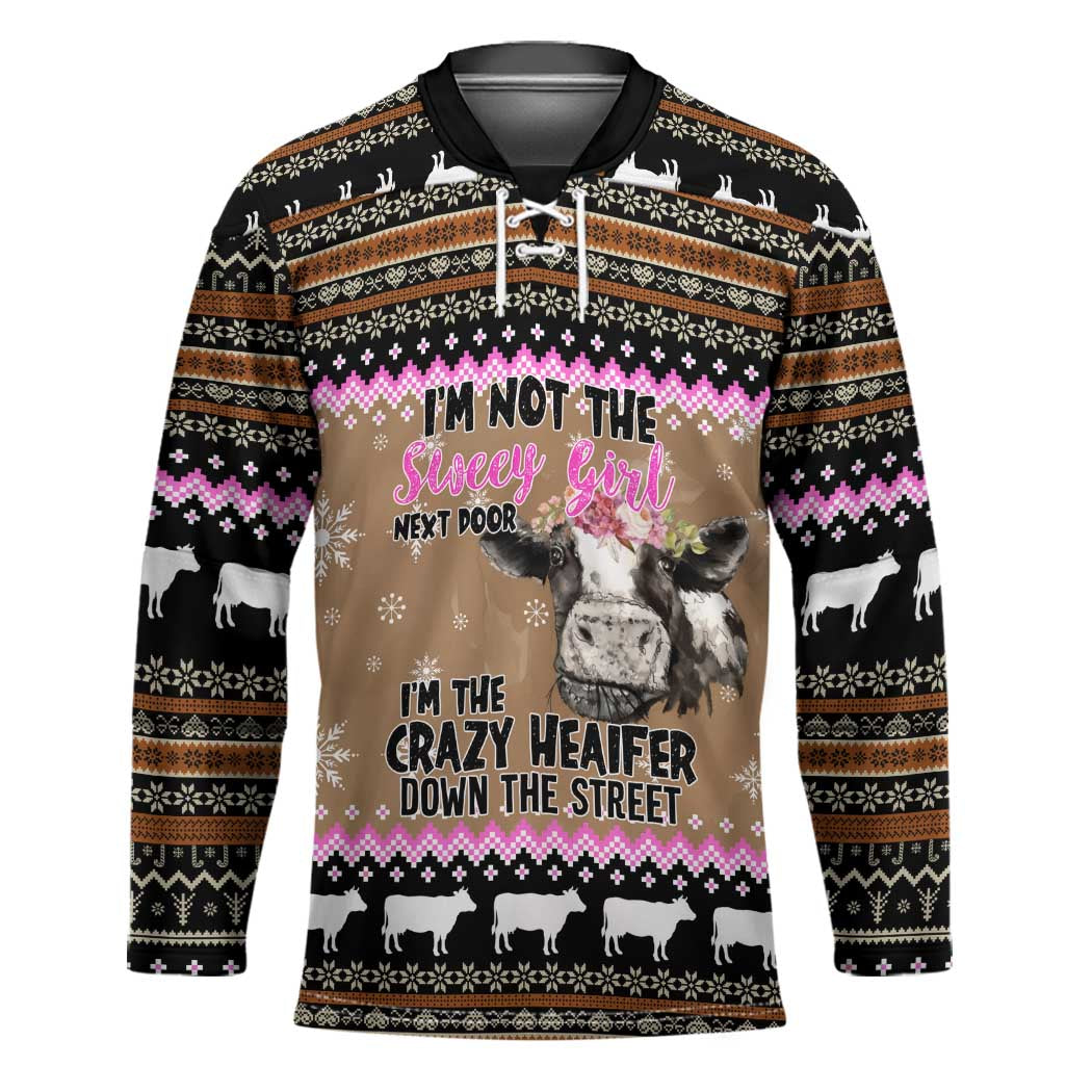 The Crazy Heifer Christmas Hockey Jersey Xmas Holiday Patterns - Wonder Print Shop