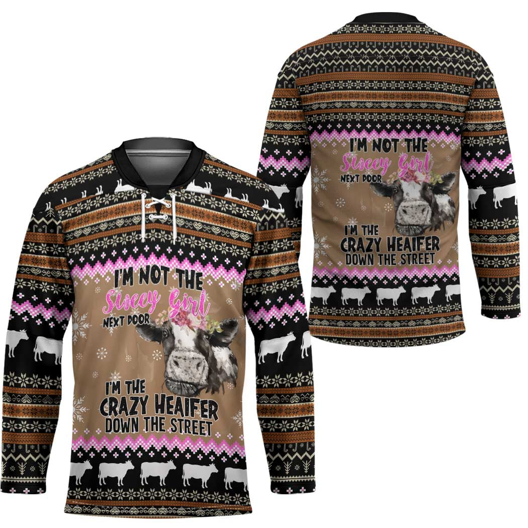 The Crazy Heifer Christmas Hockey Jersey Xmas Holiday Patterns - Wonder Print Shop