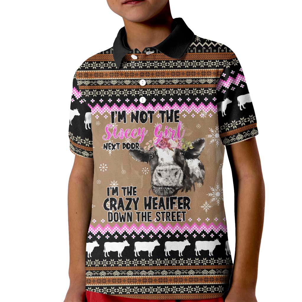 The Crazy Heifer Christmas Kid Polo Shirt Xmas Holiday Patterns - Wonder Print Shop