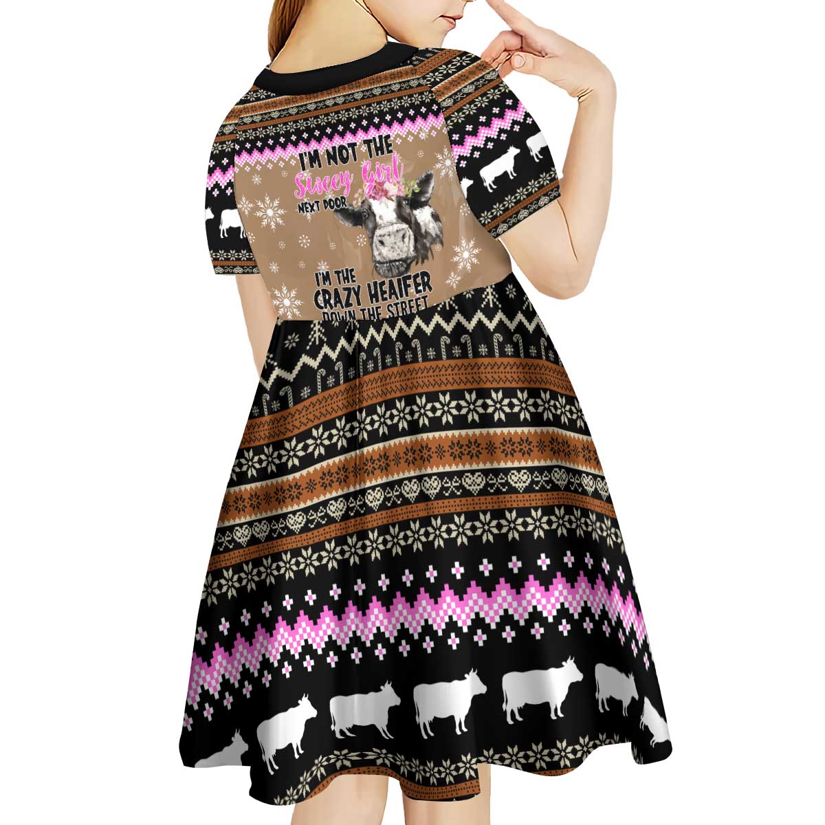 The Crazy Heifer Christmas Kid Short Sleeve Dress Xmas Holiday Patterns - Wonder Print Shop