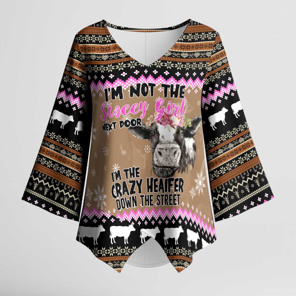 The Crazy Heifer Christmas Kimono Sleeve Blouse Xmas Holiday Patterns - Wonder Print Shop