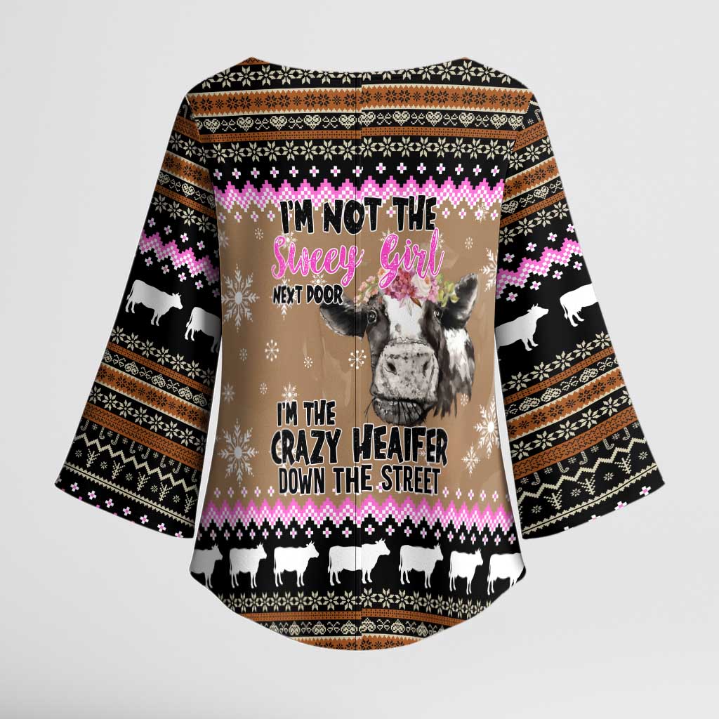 The Crazy Heifer Christmas Kimono Sleeve Blouse Xmas Holiday Patterns - Wonder Print Shop