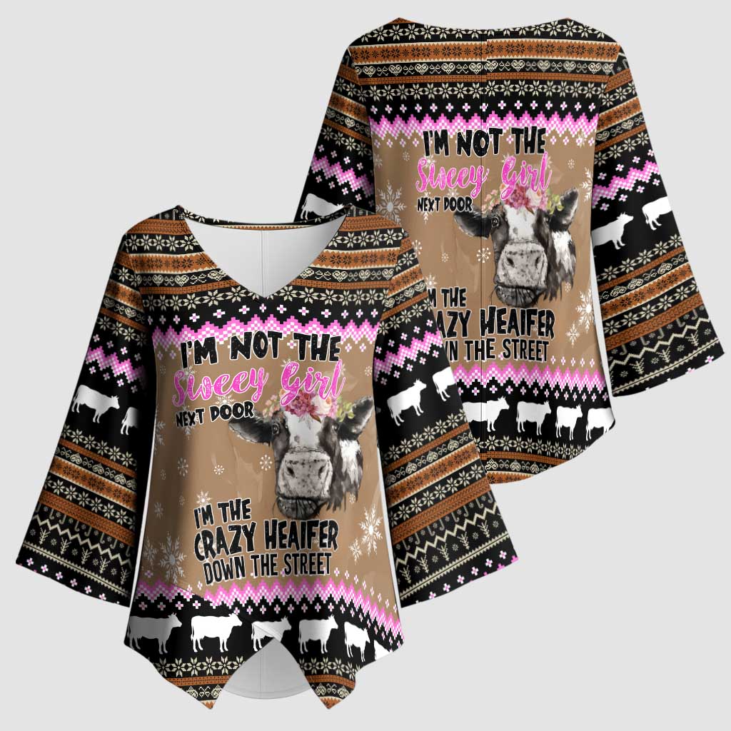 The Crazy Heifer Christmas Kimono Sleeve Blouse Xmas Holiday Patterns - Wonder Print Shop