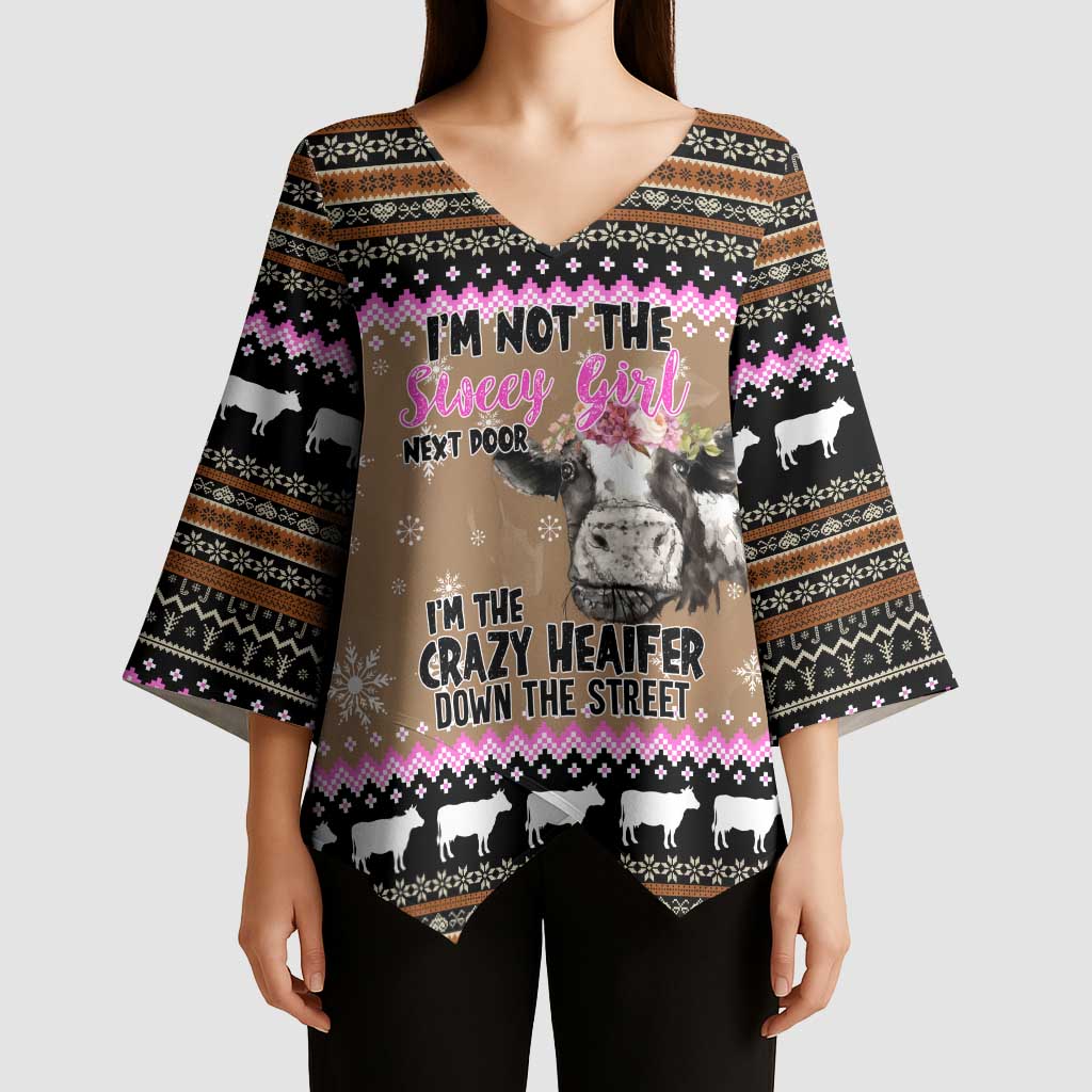 The Crazy Heifer Christmas Kimono Sleeve Blouse Xmas Holiday Patterns - Wonder Print Shop