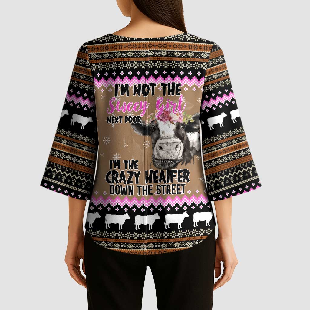 The Crazy Heifer Christmas Kimono Sleeve Blouse Xmas Holiday Patterns - Wonder Print Shop