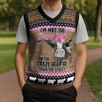 The Crazy Heifer Christmas Knitted V-Neck Vest Xmas Holiday Patterns - Wonder Print Shop