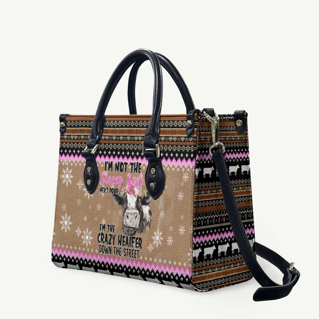 The Crazy Heifer Christmas Leather Bag Xmas Holiday Patterns - Wonder Print Shop
