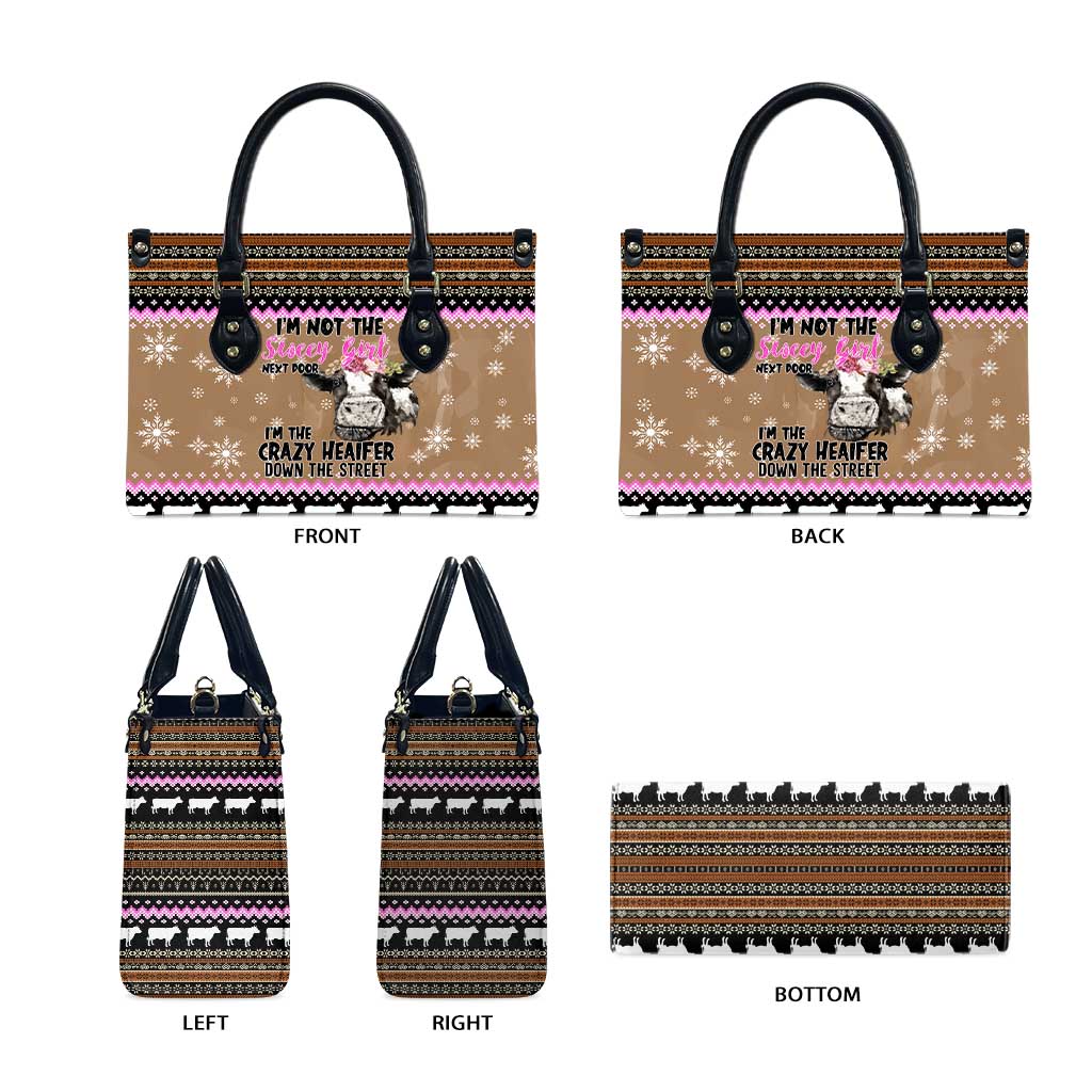 The Crazy Heifer Christmas Leather Bag Xmas Holiday Patterns - Wonder Print Shop