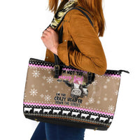 The Crazy Heifer Christmas Leather Tote Bag Xmas Holiday Patterns - Wonder Print Shop