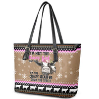 The Crazy Heifer Christmas Leather Tote Bag Xmas Holiday Patterns - Wonder Print Shop