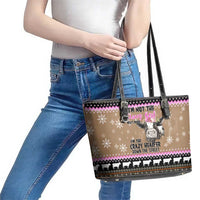 The Crazy Heifer Christmas Leather Tote Bag Xmas Holiday Patterns - Wonder Print Shop