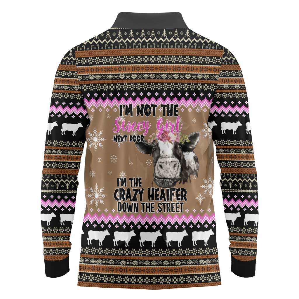 The Crazy Heifer Christmas Long Sleeve Polo Shirt Xmas Holiday Patterns - Wonder Print Shop