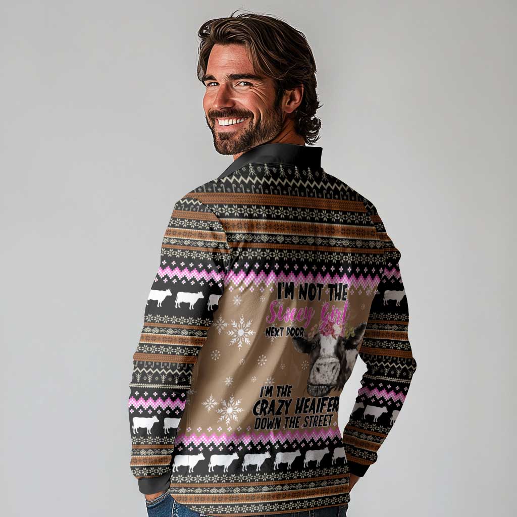 The Crazy Heifer Christmas Long Sleeve Polo Shirt Xmas Holiday Patterns - Wonder Print Shop