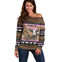 The Crazy Heifer Christmas Off Shoulder Sweater Xmas Holiday Patterns - Wonder Print Shop