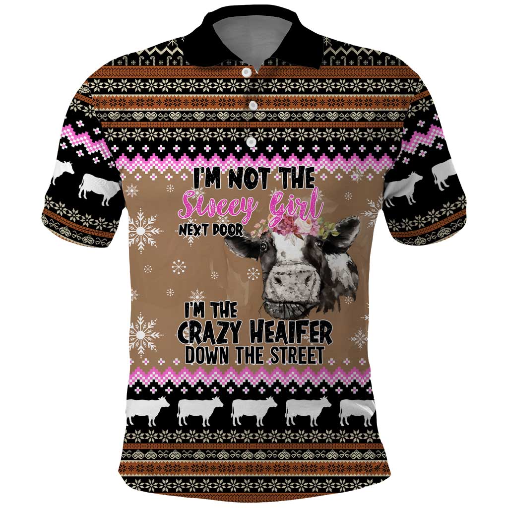 The Crazy Heifer Christmas Polo Shirt Xmas Holiday Patterns - Wonder Print Shop