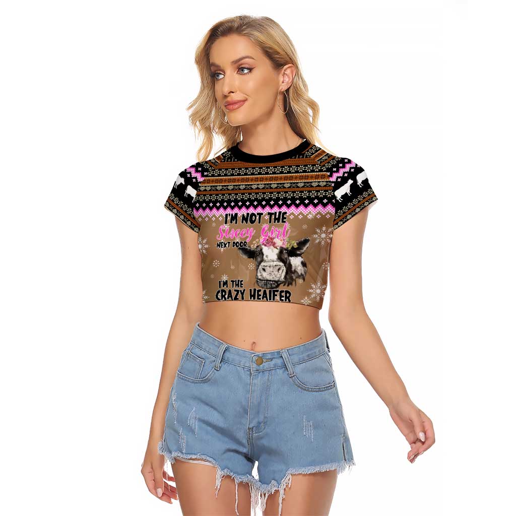 The Crazy Heifer Christmas Raglan Cropped T Shirt Xmas Holiday Patterns - Wonder Print Shop