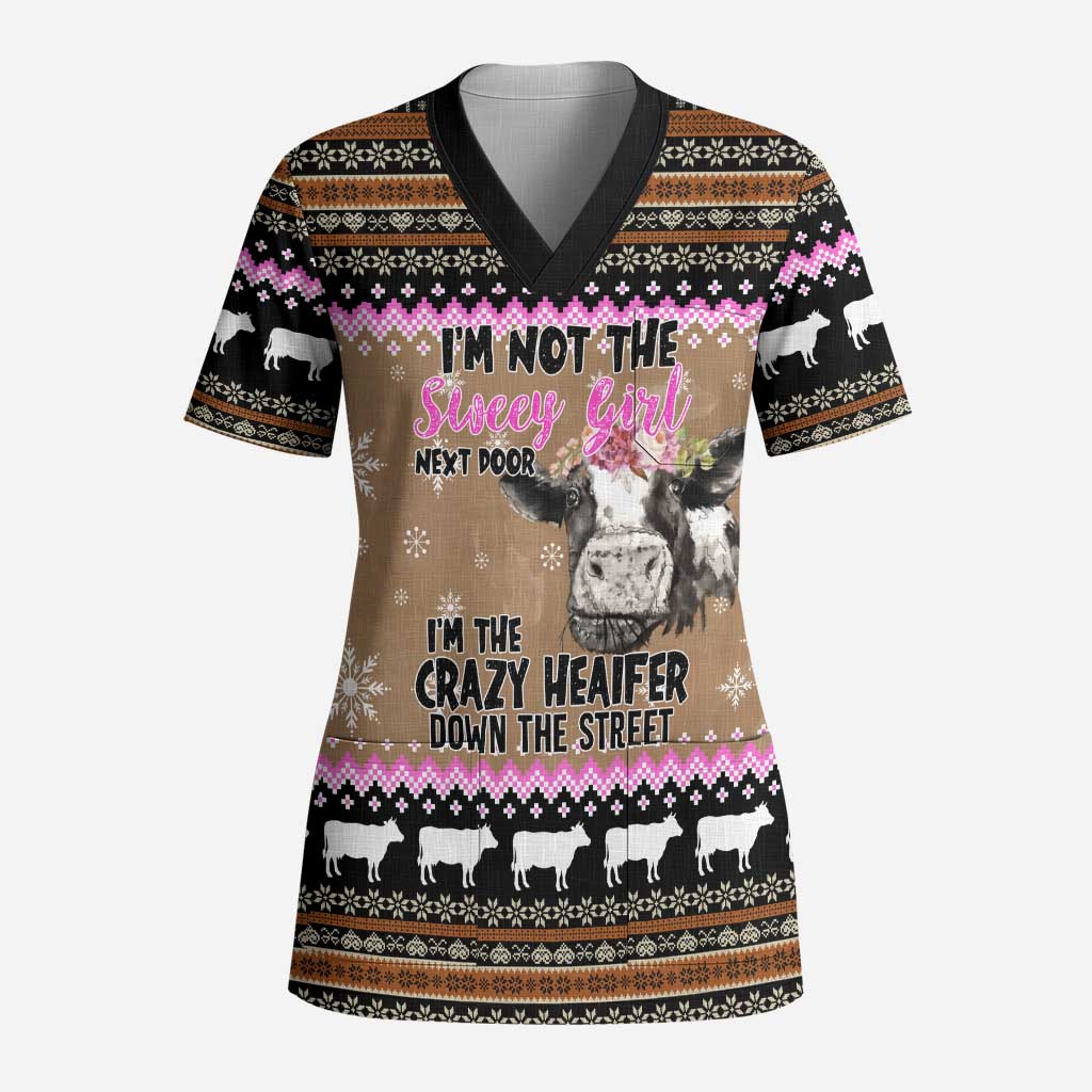 The Crazy Heifer Christmas Scrub Top Xmas Holiday Patterns - Wonder Print Shop