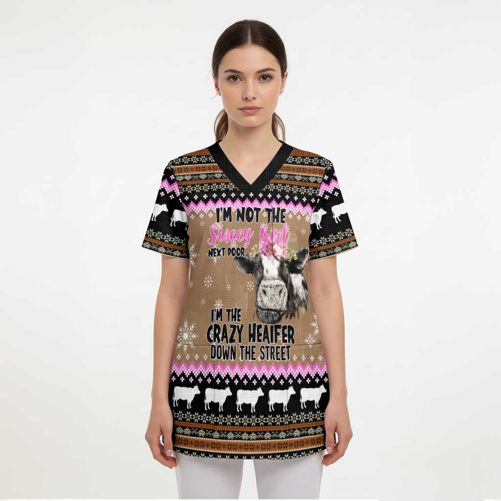 The Crazy Heifer Christmas Scrub Top Xmas Holiday Patterns - Wonder Print Shop