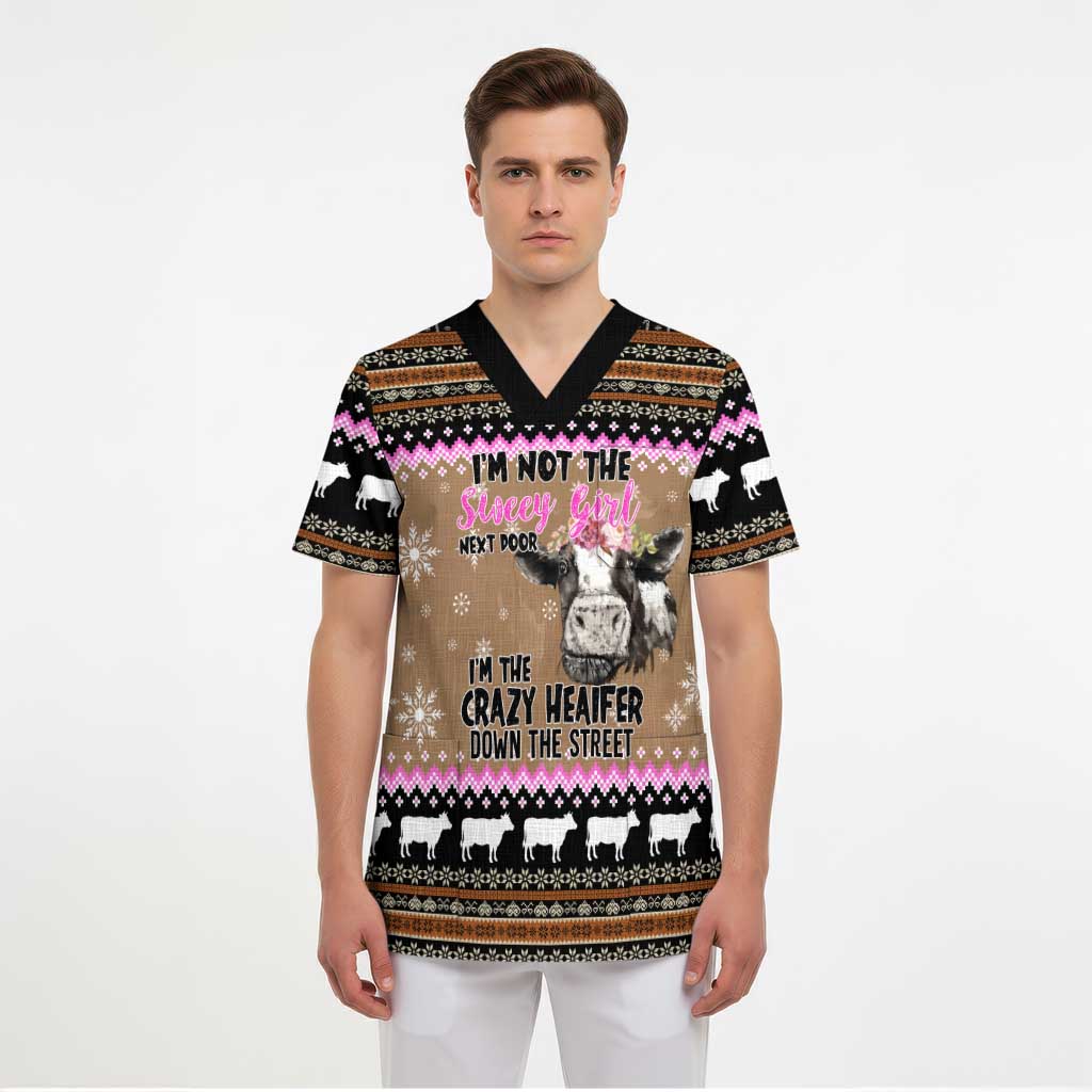 The Crazy Heifer Christmas Scrub Top Xmas Holiday Patterns - Wonder Print Shop