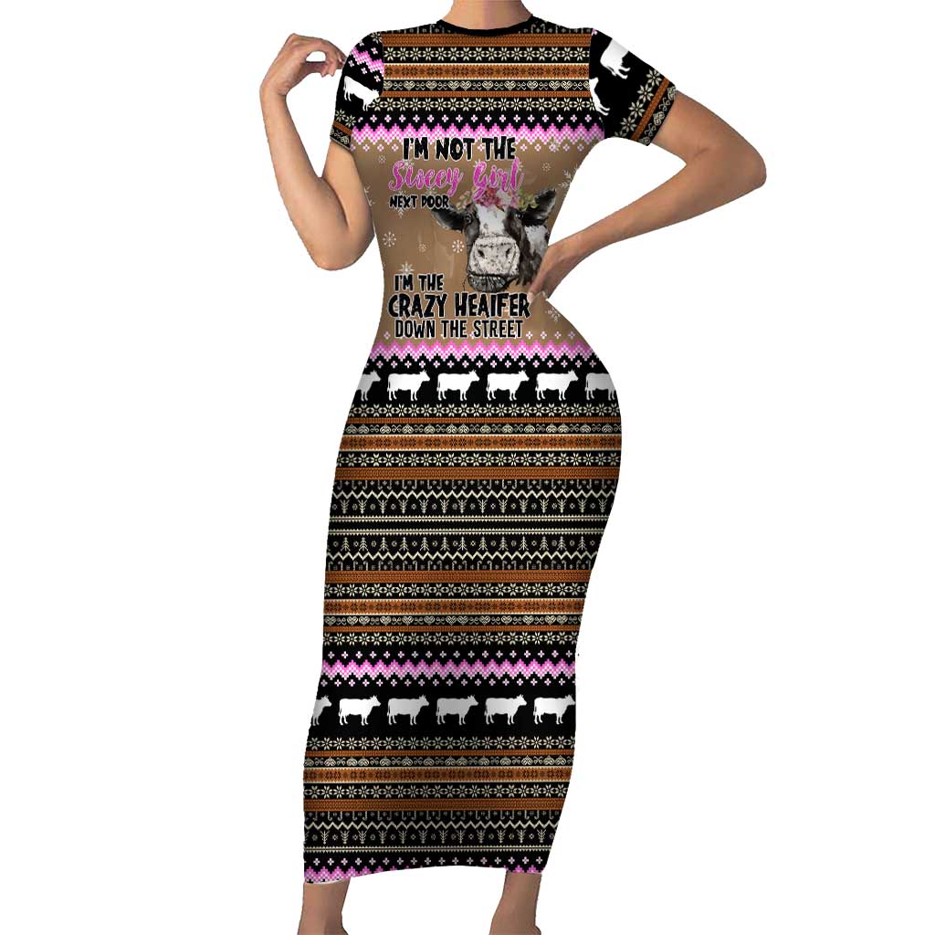 The Crazy Heifer Christmas Short Sleeve Bodycon Dress Xmas Holiday Patterns - Wonder Print Shop