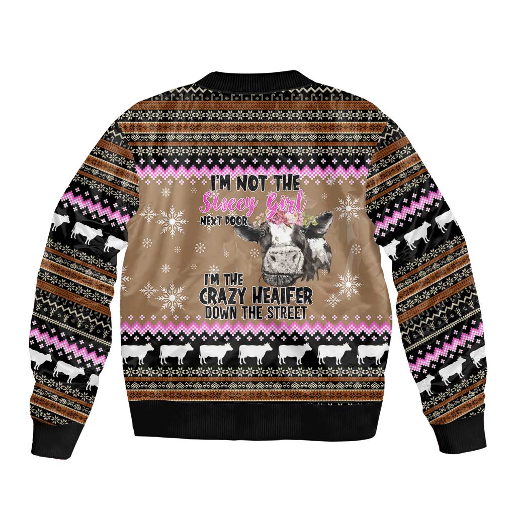 The Crazy Heifer Christmas Sleeve Zip Bomber Jacket Xmas Holiday Patterns - Wonder Print Shop