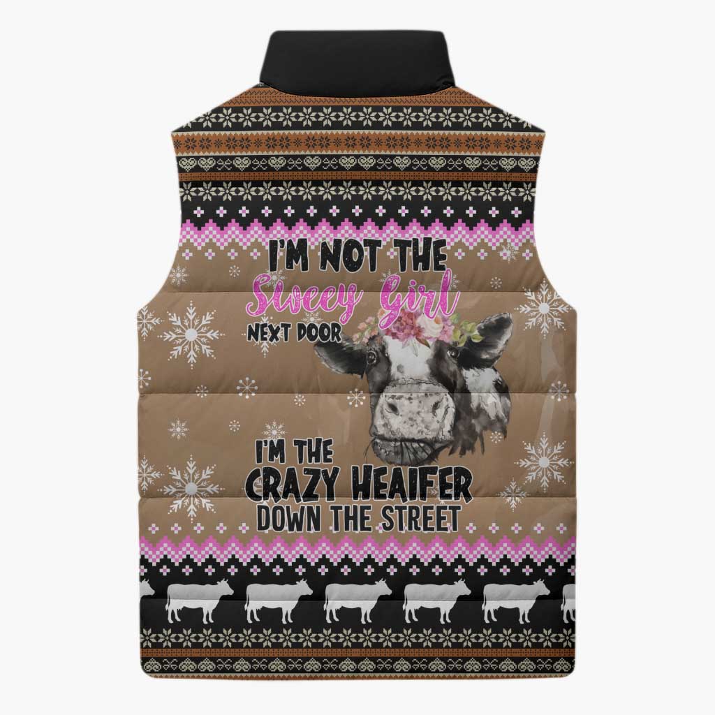 The Crazy Heifer Christmas Sleeveless Puffer Jacket Xmas Holiday Patterns - Wonder Print Shop