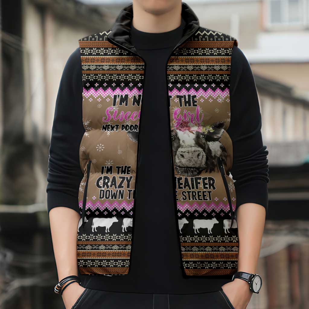 The Crazy Heifer Christmas Sleeveless Puffer Jacket Xmas Holiday Patterns - Wonder Print Shop